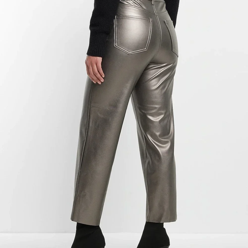 NWT Express Straight Super High Rise Metallic Crop Pants in  Gunmetal size 6 - Picture 5 of 9
